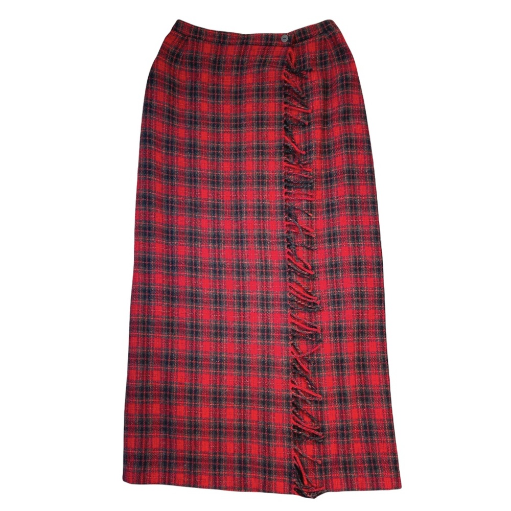 90’s VINTAGE CLEO Red Plaid / Tartan Long Skirt